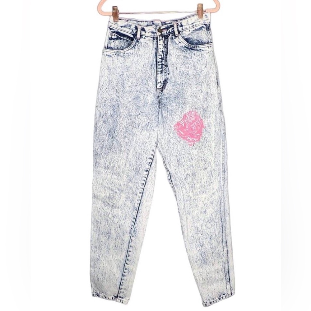 Rio By Stephen Mardon Vintage Acid Washed Jeans 80's Rose Print